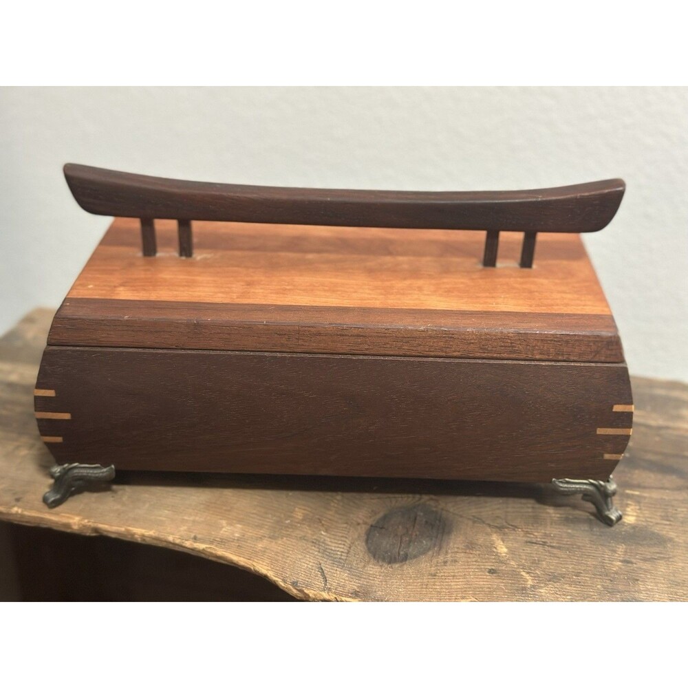 Clint Parker Handmade Torii Gate Asian Wooden Box Brass Legs Dovetail Edges